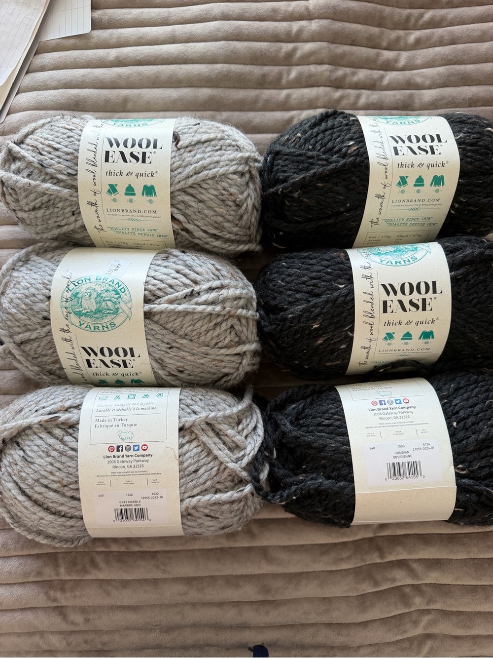Lion Brand Wool-Ease Thick & Quick Yarn - Gray and Black
